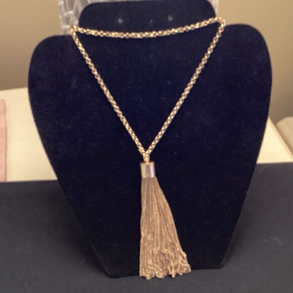 Goldtone Adjustable Link and Tassel Necklace - Picture 2 of 4